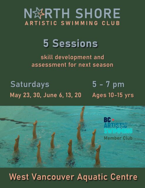 Next month we invite athletes 10 or older to join our short term skill development program.  Over 5 sessions coaches will lead athletes through required skills in the limited competitive and provincial stream programs and offer feedback to athletes with recommendations for next season. 

Programming and evaluation is based on Canada Artistic Swimming’s Long Term Athlete Development Training: Learn to Train stage. 

Any athletes interested in the national steam programming please contact us to learn more. 

Saturdays from 5-7 pm at West Vancouver Aquatic center. May 23-June 20. 

#artisticswimming #limitedcompetitive #northvan #westvancouver @bcartswim @pacificsportfv #canadaartisticswimming